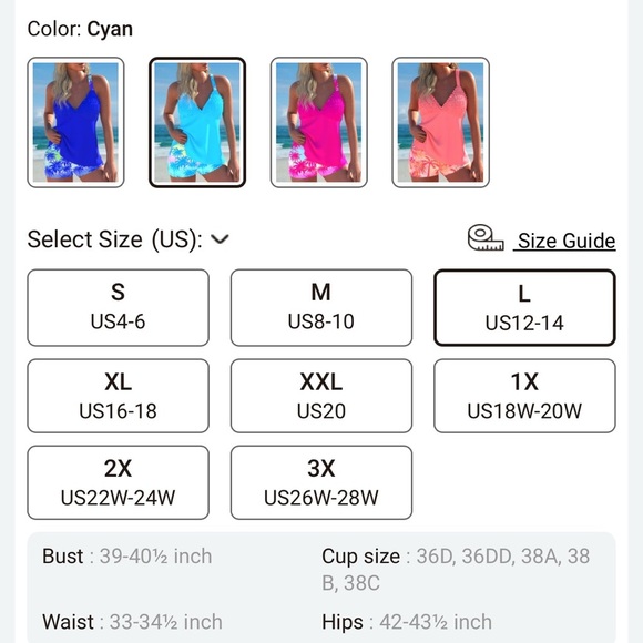 MODLILY® Smocked Tropical Plants Print Cyan Tankini Set Size Large NWT - Picture 6 of 6